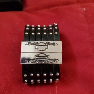 Harley Davidson Vintage Black Leather Wrap / Cuff Bracelet